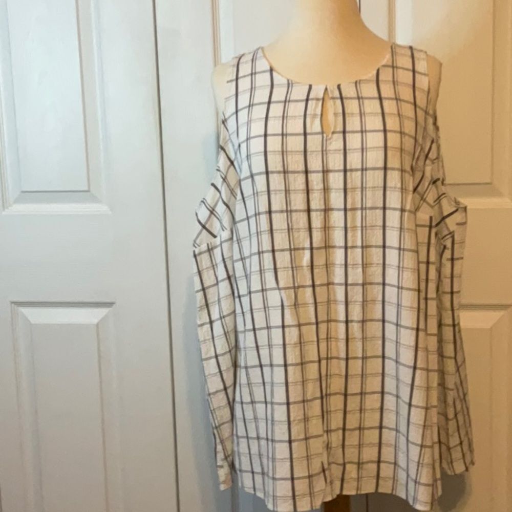 Lane Bryant Black White Plaid Keyhole Tank Top Shirt 18